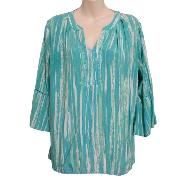 Gloria Vanderbilt Watercolor Design Boho Sleeve Top Sz M - Picture 1 of 5